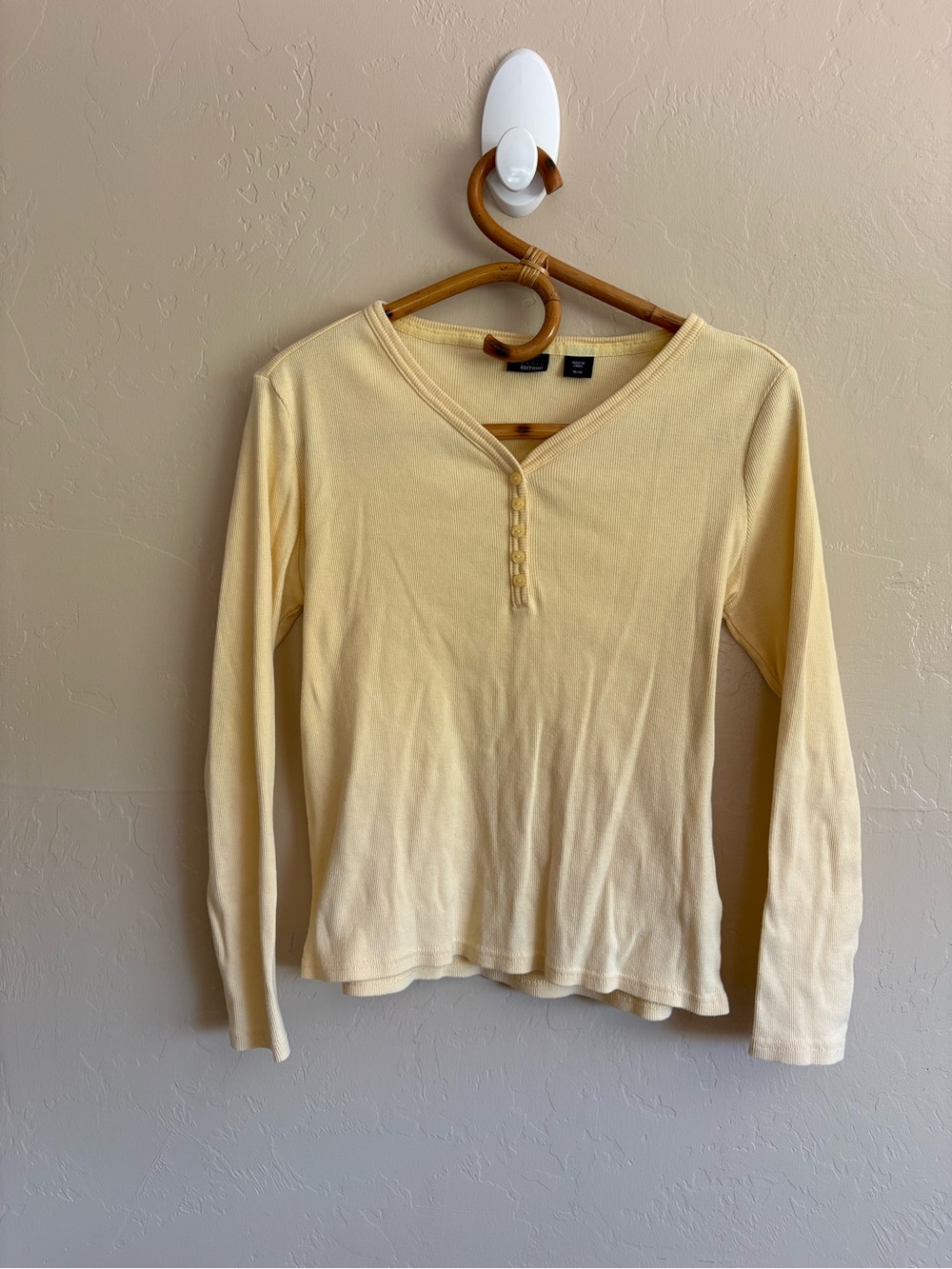 100% Cotton Butter Yellow Basic Editions Long Sleeve Henley V-Neck Thermal Shirt